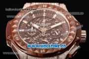 Hublot Big Bang Aero Bang Chrono Miyota Quartz Steel/Diamonds Case with Brown Skeleton Dial Stick Markers and Brown Ceramic Bezel