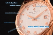 Patek Philippe Calatrava Swiss ETA 2824 Automatic Rose Gold Case with Brown Leather Strap and White Dial Roman Markers