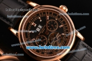 Patek Philippe Grand Complitcations Asia 2813 Automatic Rose Gold Case with Black Leather Strap Black Dial and Stick Markers