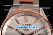 Tag Heuer Carrera Calibre 5 Automatic Swiss ETA 2824 Automatic Steel Case with White Dial Rose Gold Bezel and Stick Markers