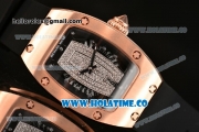 Richard Mille RM007 Miyota 6T51 Automatic Rose Gold Case with Diamonds Dial and Black Rubber Strap