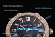 Cartier Ballon Bleu De Small Swiss Quartz Steel Case with Diamonds Bezel Blue Dial and Blue Leather Strap - White Markers