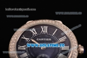 Cartier Ballon Bleu De Small Swiss Quartz Steel Case with Diamonds Bezel Blue Dial and Blue Leather Strap - White Markers