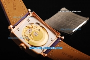 Franck Muller Master Square Swiss ETA 2824 Automatic Movement Rose Gold Case with Diamond Bezel and Purple Leather Strap