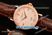 Patek Philippe Calatrava Miyota Quartz Rose Gold Case with White Dial and Diamonds Markers - Diamonds Bezel