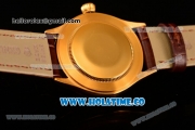 Rolex Cellini Time Asia 2813 Automatic Yellow Gold Case White Dial Brown Leather Strap and Stick/Roman Numeral Markers