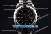 Rolex Day-Date Clone Rolex 3255 Automatic Stainless Steel Case/Bracelet with Black Dial and White Stick Markers