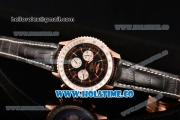 Breitling Navitimer GMT Chrono Swiss Valjoux 7750 Automatic Rose Gold Case with Black Dial Stick Markers and Black Leather Strap