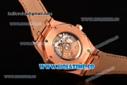 Audemars Piguet Royal Oak 41MM Clone AP Calibre 3120 Automatic Rose Gold Case with White Dial Brown Leather Strap - Stick Markers (EF)