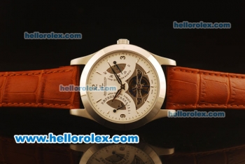 Jaeger-LECoultre Toubillon Automatic Steel Case with White Dial and Brown Leather Strap