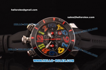 Gaga Milano Chrono 48 Miyota OS20 Quartz PVD Bezel with Black Dial and Colorful Numeral Markers - Black Rubber Strap