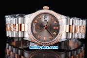 Rolex Day-Date Oyster Perpetual Swiss ETA Case Two Tone with Diamond Bezel,Grey Dial and Diamond Marking