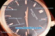 Patek Philippe Calatrava Swiss ETA 2824 Automatic Rose Gold Case with Black Dial and Brown Leather Strap