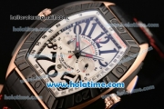 Franck Muller Conquistador Grand Prix Miyota OS20 Quartz Rose Gold Case with Black Leather Bracelet PVD Bezel and Black Markers