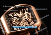 Franck Muller Vanguard Miyota Automatic Copy Tourbillon Rose Gold Case With Skeleton Dial Leather/Rubber Strap