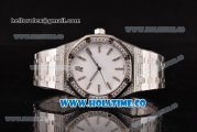 Audemars Piguet Royal Oak 41 Asia 2813 Automatic Diamonds/Steel Case with White Dial Diamonds Bezel and Stick Markers (EF)