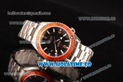 Omega Planet Ocean Clone Omega 8500 Automatic Steel Case/Bracelet with Black Dial Orange Bezel and White Stick Markers (EF)