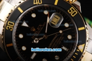 Rolex Submariner Swiss ETA 2836 Automatic Movement Two Tone with Black Bezel Black Dial and White Markers