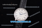 Glashutte Senator Automatic Miyota 9015 Automatic Steel Case with White Dial Diamonds Bezel and Black Leather Strap