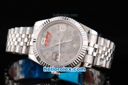 Rolex Datejust II Oyster Perpetual Automatic Movement Silver Case with Grey Flower Dial and SS Strap