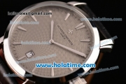 Vacheron Constantin Malte Miyota Quartz Stainless Steel Case with Black Leather Strap Grey Dial and Stick Markers