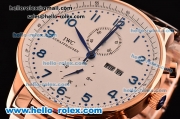 IWC Portuguese Chrono Japanese Miyota OS10 Quartz Rose Gold Case with Numeral Markers White Dial and Rose Gold Strap