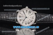 Cartier Rotonde De Tourbillon Swiss ETA 2892 Automatic Steel Case with White Dial and Diamonds Bezel Black Leather Strap Cartier Rotonde De Tourbillon Swiss ETA 2892 Automatic Steel Case with White Dial and Diamonds Bezel Black Leather Strap