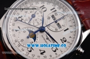 Longines Master Collection Chronograph Swiss Valjoux 7750 Automatic Movement Steel Case with White Dial and Leather Strap