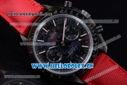 Omega Speedmaster Co-Axial Swiss Valjoux 7750 Automatic PVD Case with Black Dial Stick Markers and Red Leather Strap (EF)