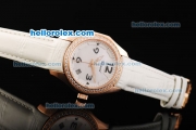 Chopard Happy Sport Swiss Quartz Movement Rose Gold Case with Diamond Bezel and White Leather Strap