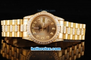 Rolex Day-Date Oyster Perpetual Automatic Movement Full Gold with Diamond Hour Marker and Diamonds Bezel