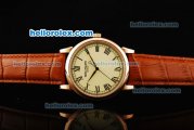 Patek Philippe Calatrava Manual Winding Movement Rose Gold Case with Yellow Dial and Black Roman Numerals