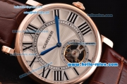 Cartier Rotonde De Tourbillon ST22 Automatic Rose Gold Case with White Dial and Brown Leather Strap