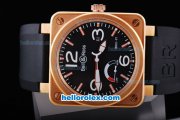 Bell & Ross BR 01-97 Asia ETA 2892 Movement Working Power Reserve Black Dial-Gold Case with Rubber Strap