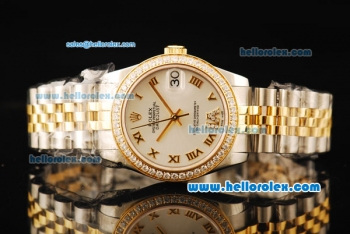 Rolex Datejust Automatic Movement ETA Coating Case with White Dial and Diamond Bezel-Two Tone Strap