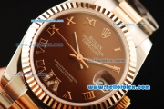 Rolex Datejust Automatic Movement Steel Case with Brown Dial and Rose Gold Bezel-Two Tone Strap