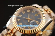 Rolex Datejust Swiss ETA 2671 Automatic Full Steel with Rose Gold Bezel and Dark Blue Dial-Two Tone Strap