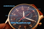IWC Portuguese Yacht Club Chronograph Quartz Movement Rose Gold Case with Brown Dial and Leather Strap