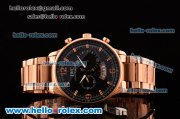 IWC Portuguese Chrono Japanese Miyota OS10 Quartz Rose Gold Case with Stick/Numeral Markers Black Dial and Rose Gold Strap