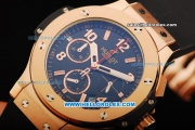 Hublot Big Bang Chronograph Miyota Quartz Movement Gold Case with Blue Dial and Black Rubber Strap - Lady Size