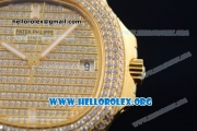 Patek Philippe Nautilus Miyota 9015 Automatic Yellow Gold Case with Diamond Dial and Brown Leather Strap