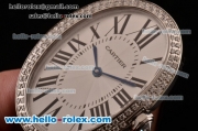 Cartier Baignoire Swiss Quartz Steel Case with Diamond Bezel and Brown Leather Strap White Dial