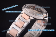 Cartier Ballon Bleu De Automatic Steel Case with Diamond Bezel and Skeleton Dial-Two Tone Strap