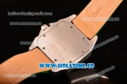 Cartier Santos 100 Large Asia Automatic Steel Case with Green Leather Strap Black Roman Numeral Markers and White Dial