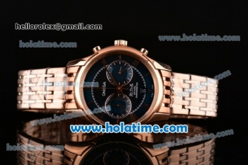 Omega De Ville Co-Axial Chronograph VK Quartz Movement Rose Gold Case and Strap with Blue Dial