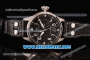 IWC Big Pilot's Watch Swiss Valjoux 7750 Automatic Steel Case with Black Dial Arabic Number Markers and Black Leather Strap
