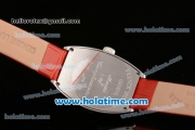 Franck Muller Art Deco Miyota Quartz Steel Case with Diamond Bezel Red Leather Bracelet and Black Markers