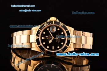 Rolex Submariner Asia 2813 Automatic Yellow Gold Case/Strap with Black Dial and White LumiNova Markers - ETA Coating