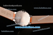 Cartier Ballon Bleu Swiss Quartz Steel Case with Orange Leather Strap White Markers and Orange Dial