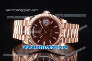 Rolex Day Date II Swiss ETA 2836 Automatic Rose Gold Case/Bracelet with Brown Dial and Stick Markers (BP)